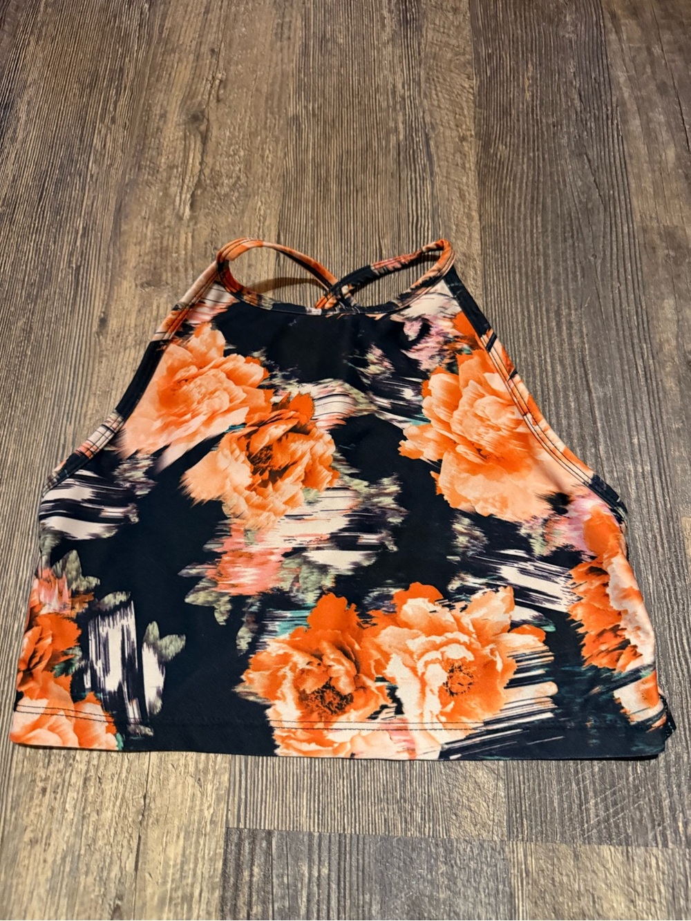 Women's Floral Halter Crop Camisole in Black and Orange